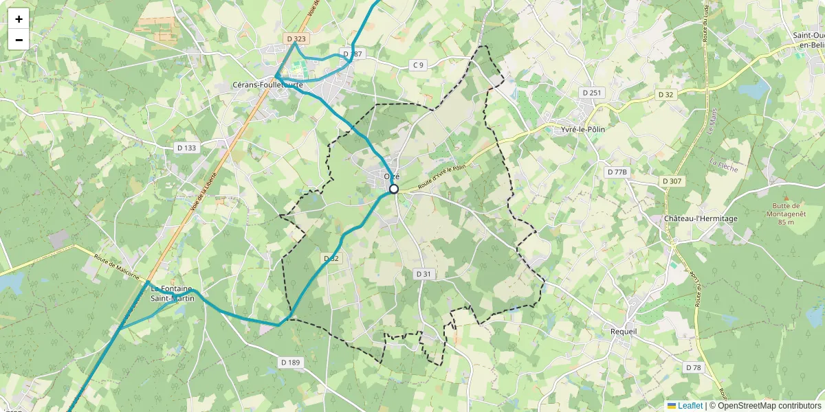 Carte du réseau de transport en commun à Oizé - lignes de bus et arrêts