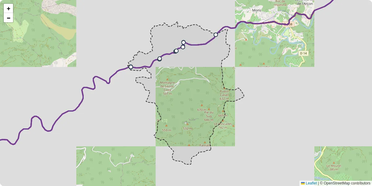 Carte du réseau de transport en commun à Olargues - lignes de bus et arrêts