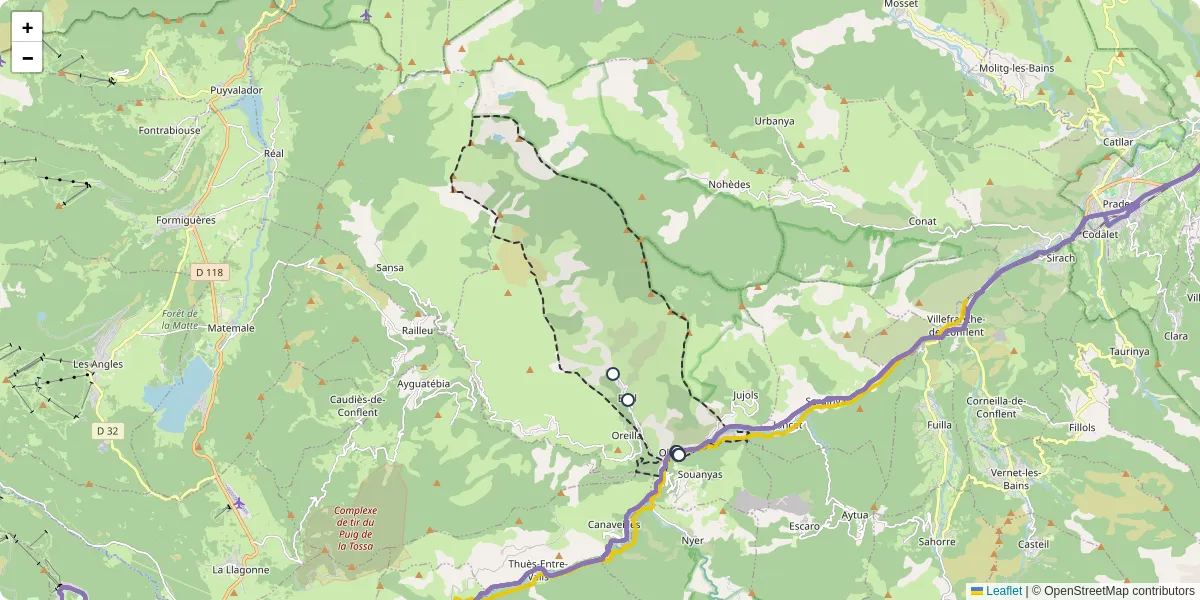 Carte du réseau de transport en commun à Olette - lignes de bus et arrêts