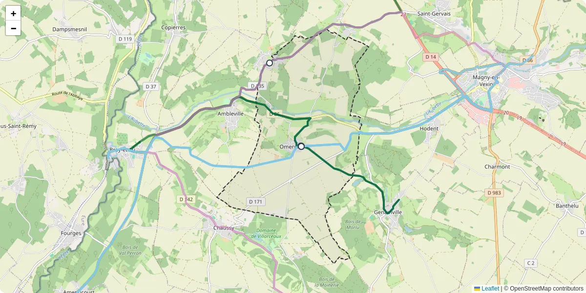 Carte du réseau de transport en commun à Omerville - lignes de bus et arrêts