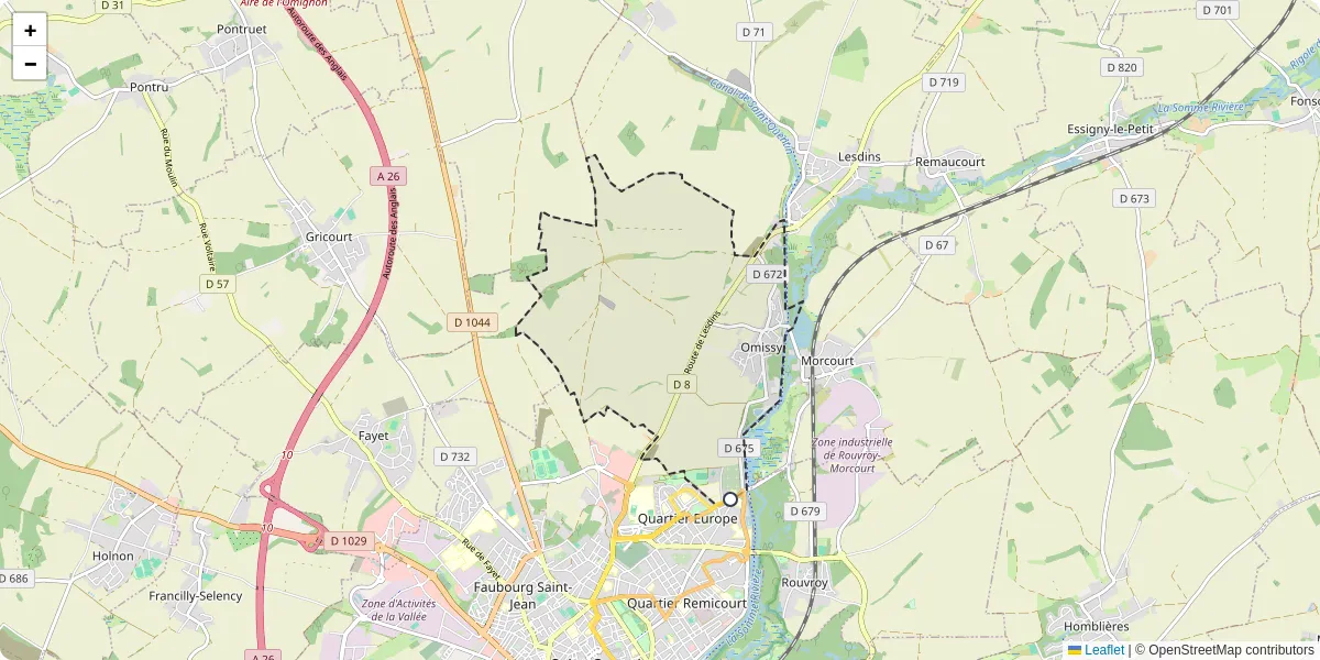 Carte du réseau de transport en commun à Omissy - lignes de bus et arrêts