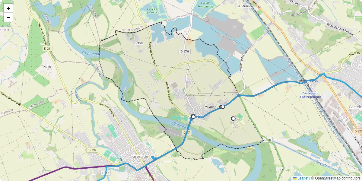 Carte du réseau de transport en commun à Ondes - lignes de bus et arrêts