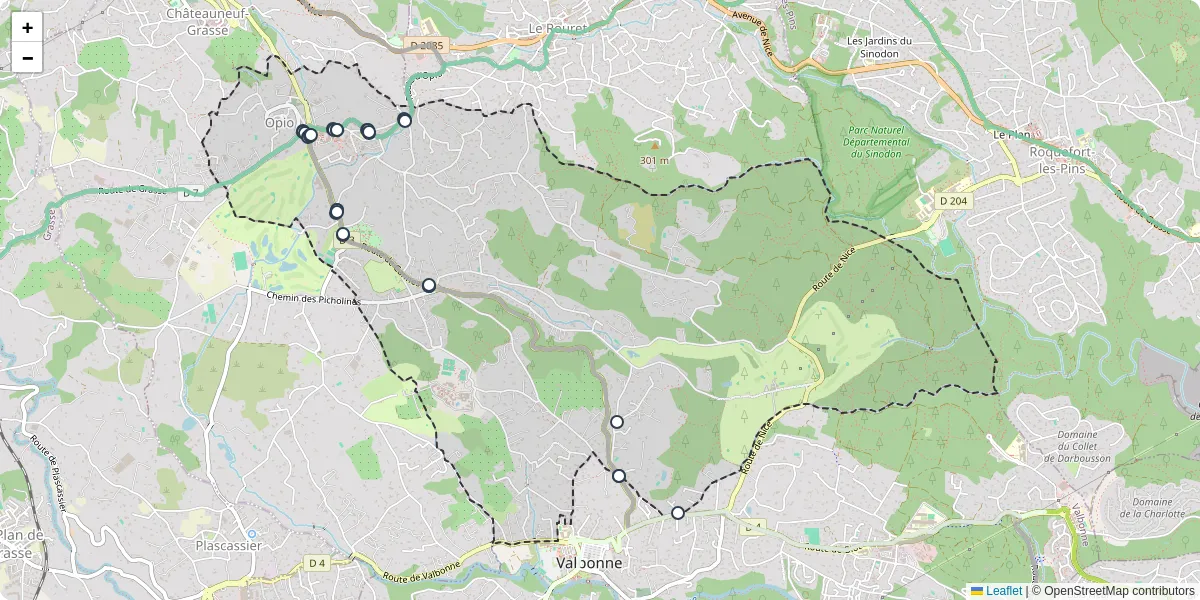 Carte du réseau de transport en commun à Opio - lignes de bus et arrêts