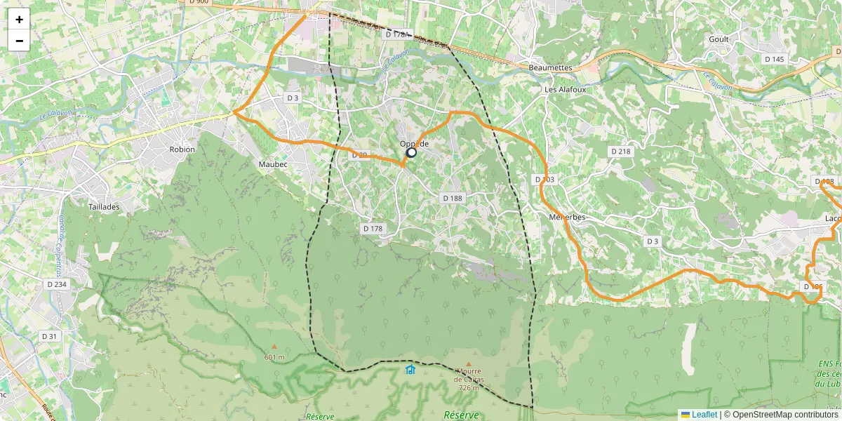 Carte du réseau de transport en commun à Oppède - lignes de bus et arrêts