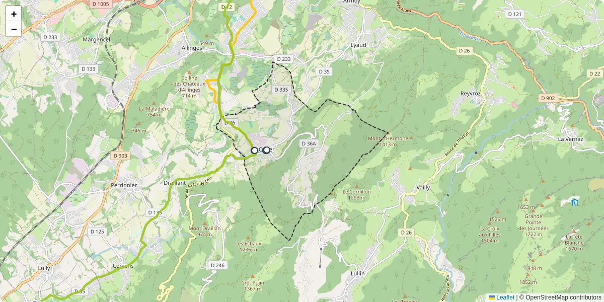 Carte du réseau de transport en commun à Orcier - lignes de bus et arrêts