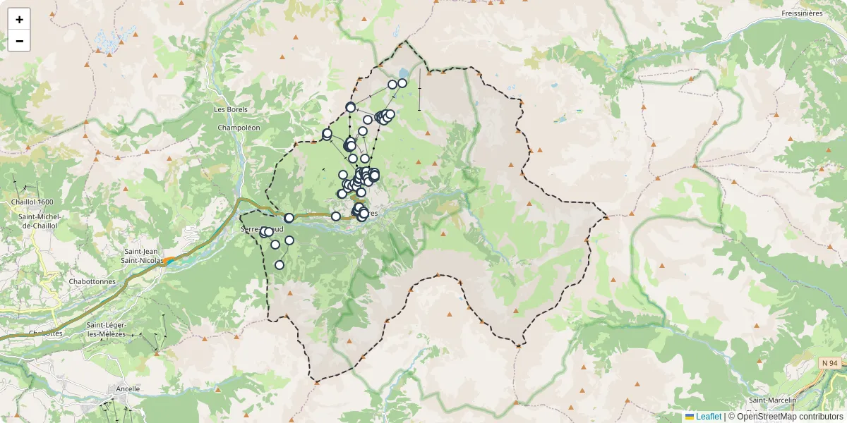 Carte du réseau de transport en commun à Orcières - lignes de bus et arrêts