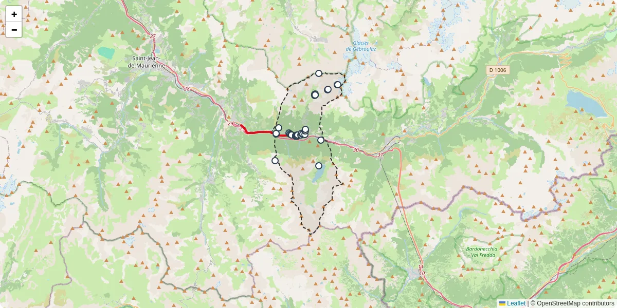 Carte du réseau de transport en commun à Orelle - lignes de bus et arrêts