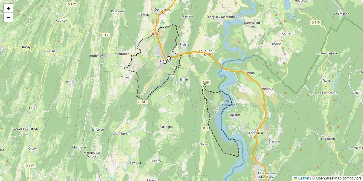 Carte du réseau de transport en commun à Orgelet - lignes de bus et arrêts