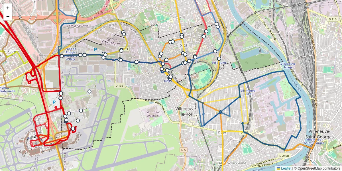 Carte du réseau de transport en commun à Orly - lignes de bus et arrêts