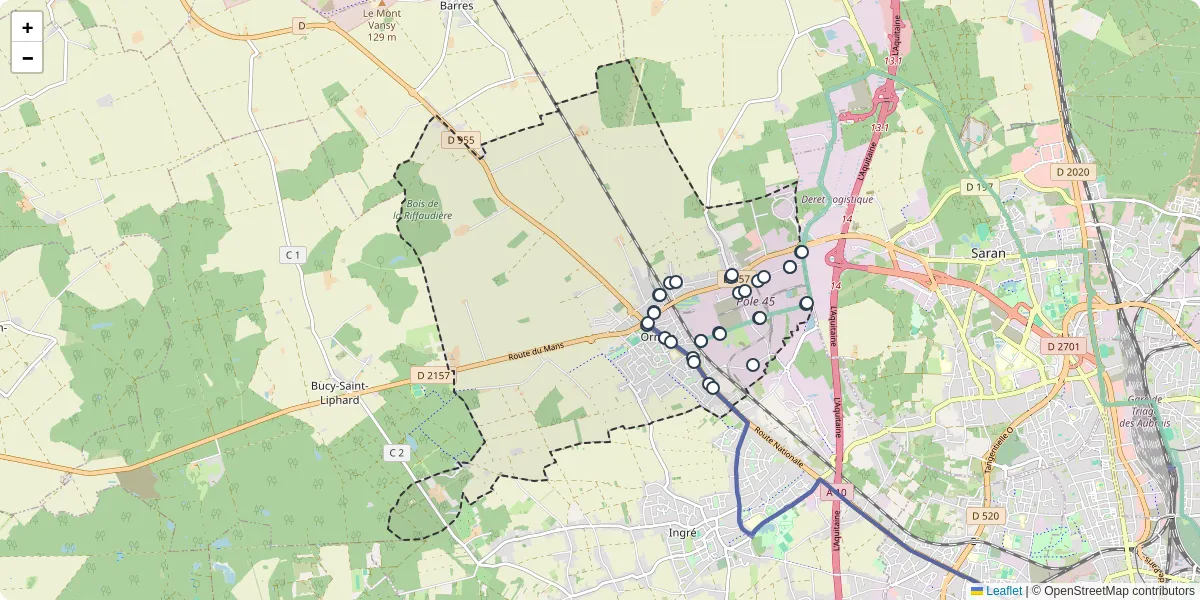 Carte du réseau de transport en commun à Ormes - lignes de bus et arrêts