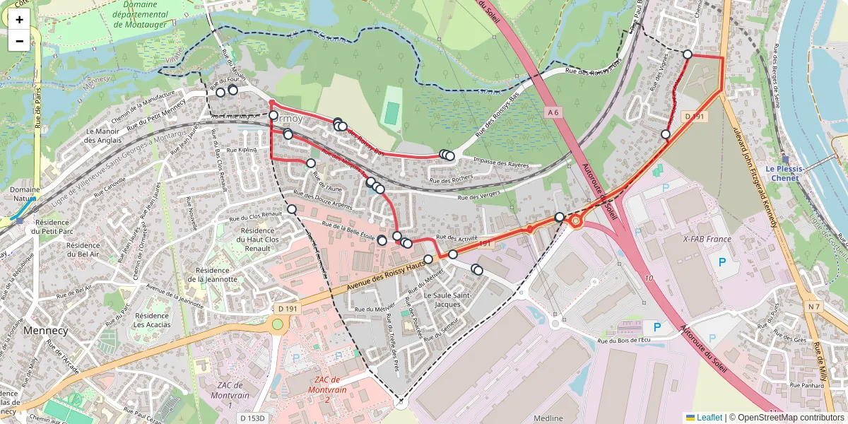 Carte du réseau de transport en commun à Ormoy - lignes de bus et arrêts
