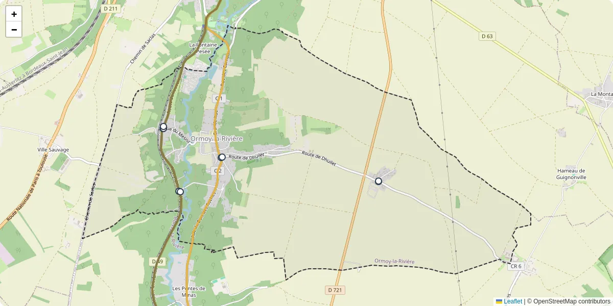 Carte du réseau de transport en commun à Ormoy-la-Rivière - lignes de bus et arrêts