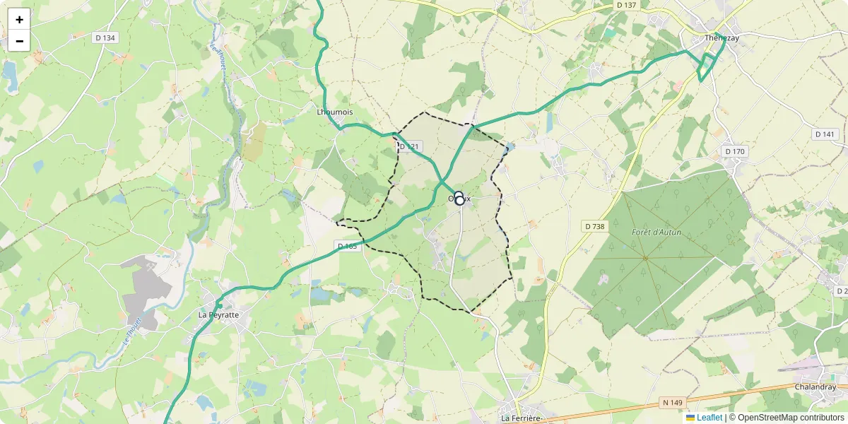 Carte du réseau de transport en commun à Oroux - lignes de bus et arrêts