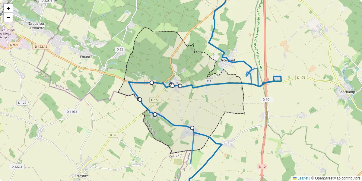 Carte du réseau de transport en commun à Orphin - lignes de bus et arrêts
