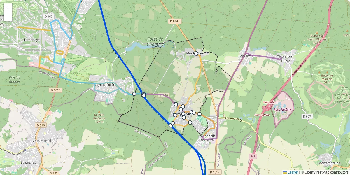 Carte du réseau de transport en commun à Orry-la-Ville - lignes de bus et arrêts