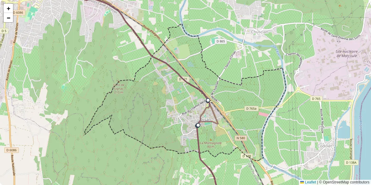 Carte du réseau de transport en commun à Orsan - lignes de bus et arrêts