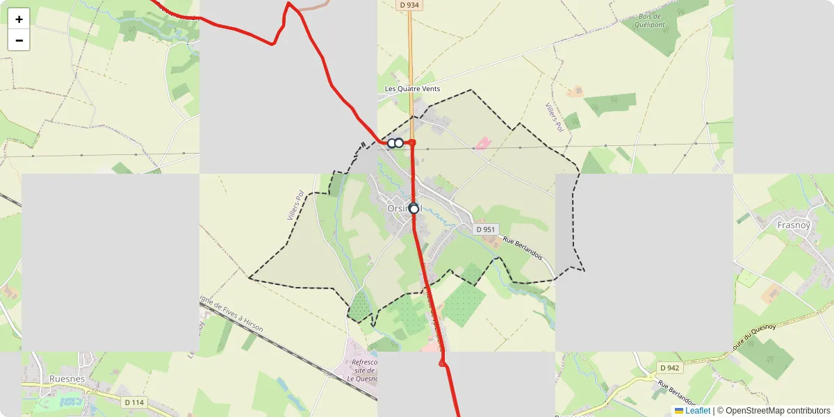 Carte du réseau de transport en commun à Orsinval - lignes de bus et arrêts