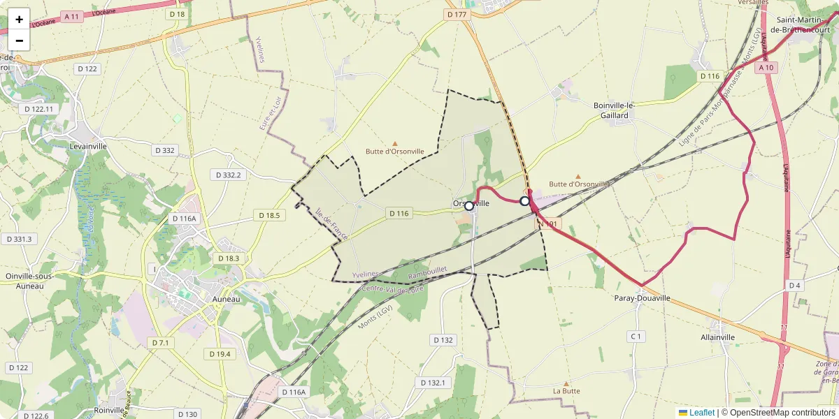 Carte du réseau de transport en commun à Orsonville - lignes de bus et arrêts