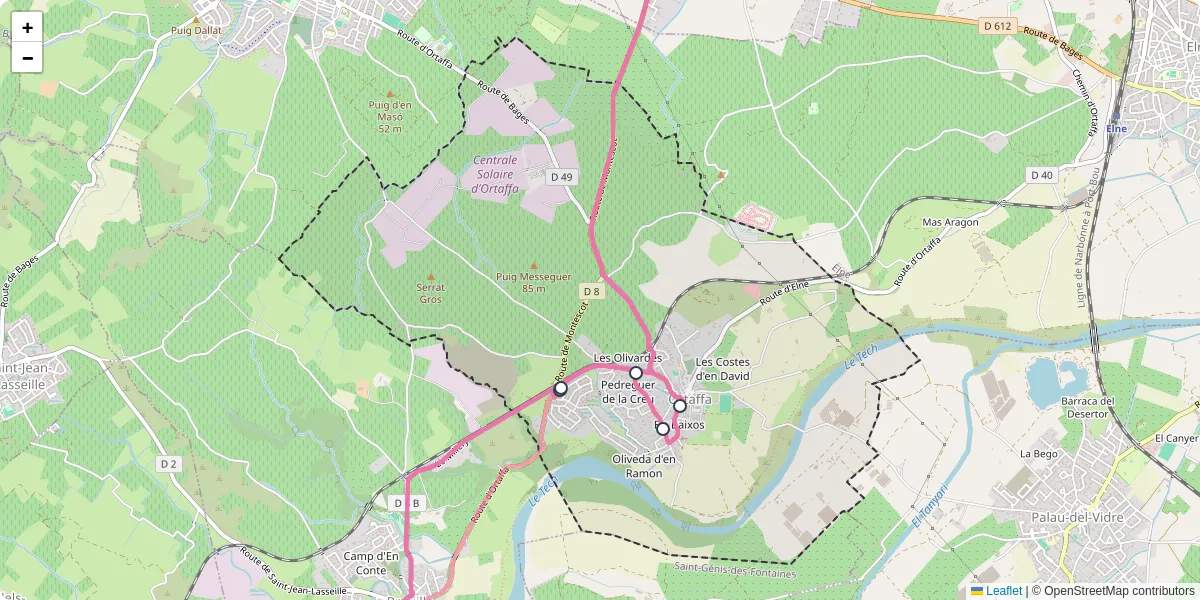 Carte du réseau de transport en commun à Ortaffa - lignes de bus et arrêts