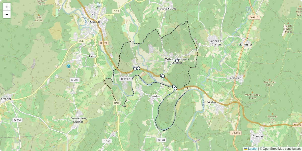Carte du réseau de transport en commun à Orthoux-Sérignac-Quilhan - lignes de bus et arrêts