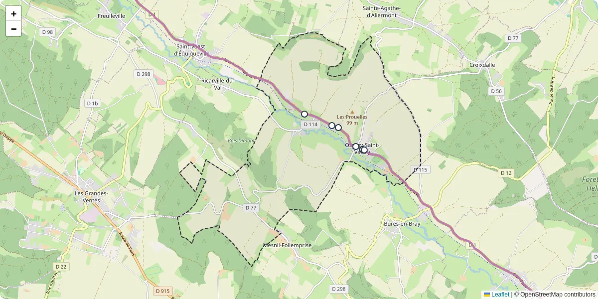 Carte du réseau de transport en commun à Osmoy-Saint-Valery - lignes de bus et arrêts