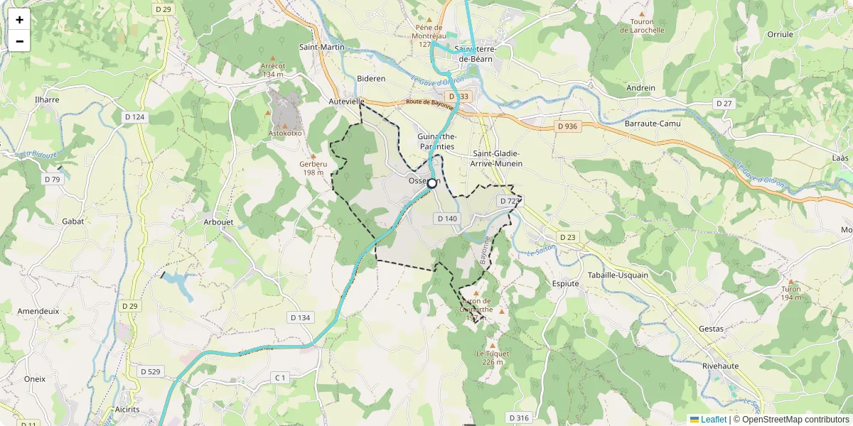 Carte du réseau de transport en commun à Osserain-Rivareyte - lignes de bus et arrêts