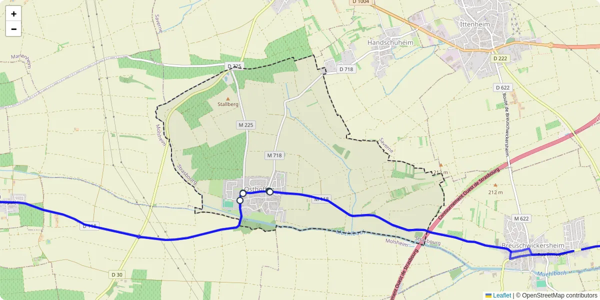 Carte du réseau de transport en commun à Osthoffen - lignes de bus et arrêts