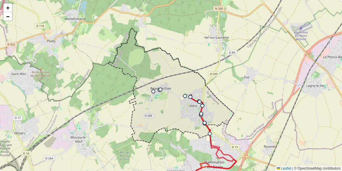 Carte du réseau de transport en commun à Othis - lignes de bus et arrêts