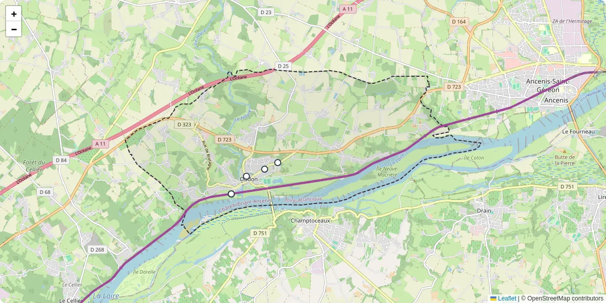 Carte du réseau de transport en commun à Oudon - lignes de bus et arrêts