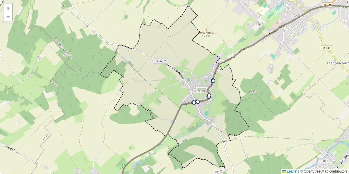 Carte du réseau de transport en commun à Ourton - lignes de bus et arrêts