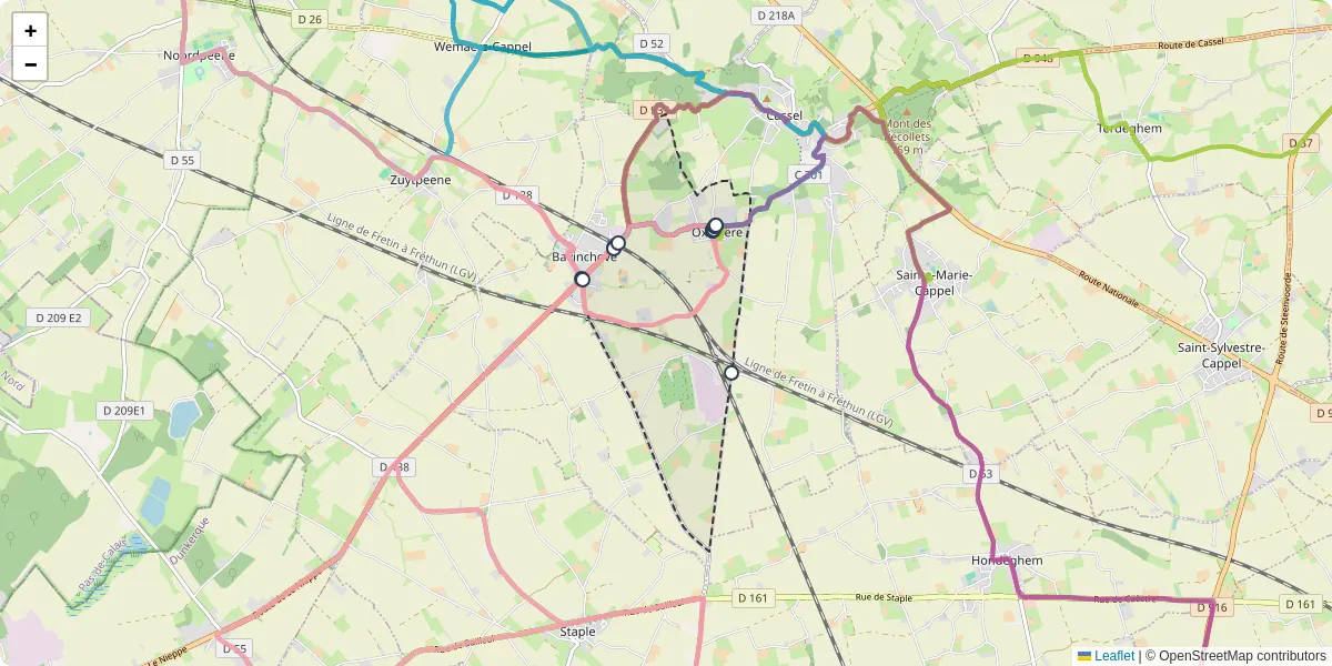 Carte du réseau de transport en commun à Oxelaëre - lignes de bus et arrêts