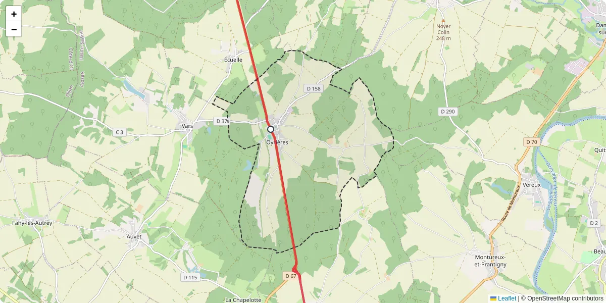Carte du réseau de transport en commun à Oyrières - lignes de bus et arrêts