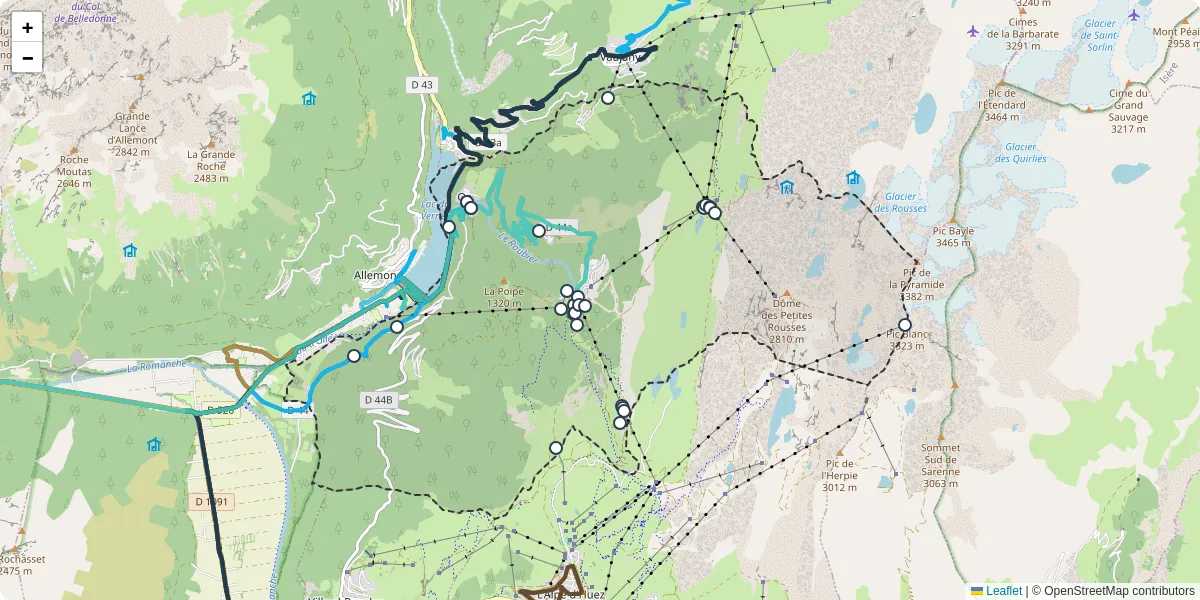 Carte du réseau de transport en commun à Oz - lignes de bus et arrêts