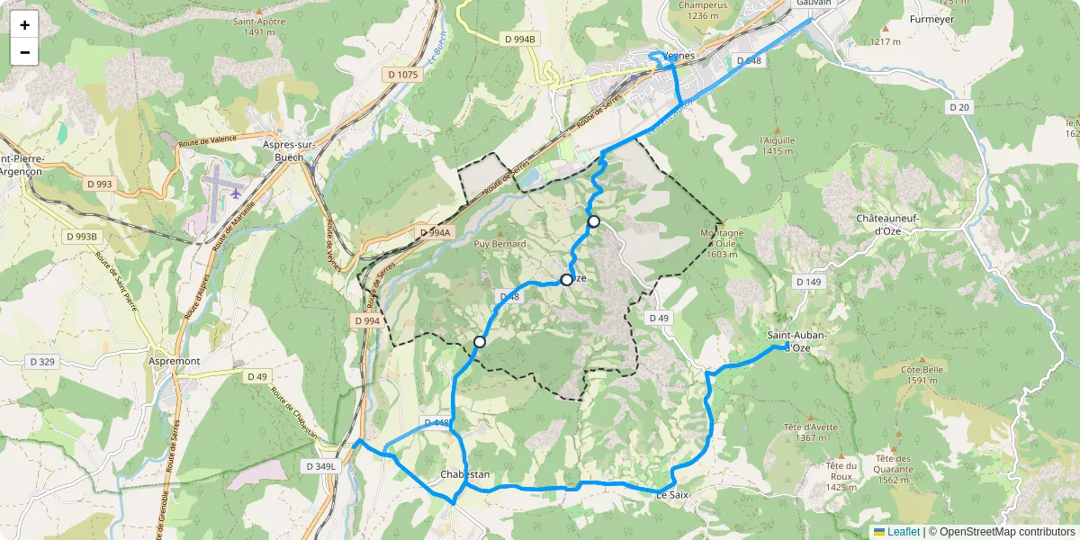 Carte du réseau de transport en commun à Oze - lignes de bus et arrêts