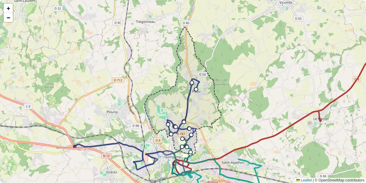 Carte du réseau de transport en commun à Pabu - lignes de bus et arrêts
