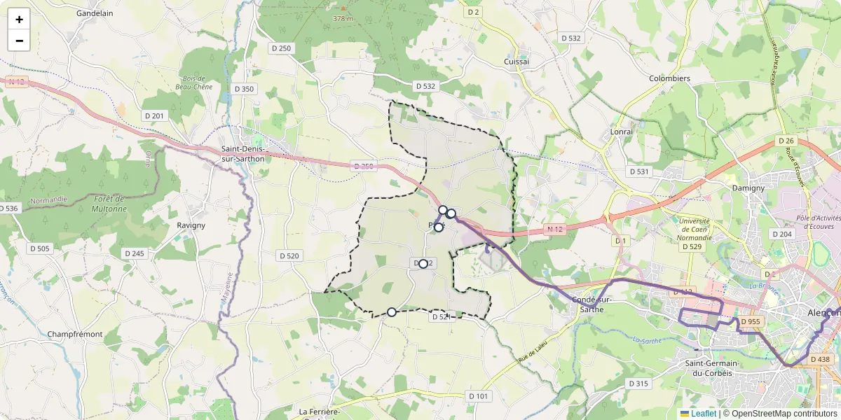 Carte du réseau de transport en commun à Pacé - lignes de bus et arrêts