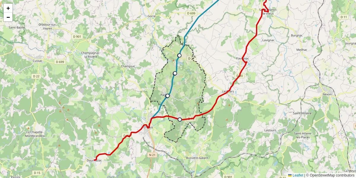 Carte du réseau de transport en commun à Pageas - lignes de bus et arrêts