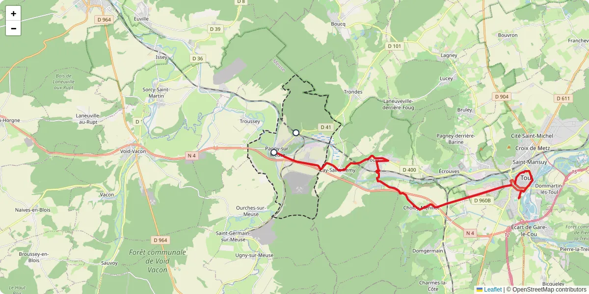 Carte du réseau de transport en commun à Pagny-sur-Meuse - lignes de bus et arrêts