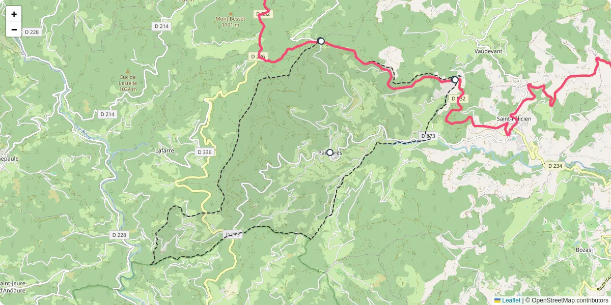 Carte du réseau de transport en commun à Pailharès - lignes de bus et arrêts