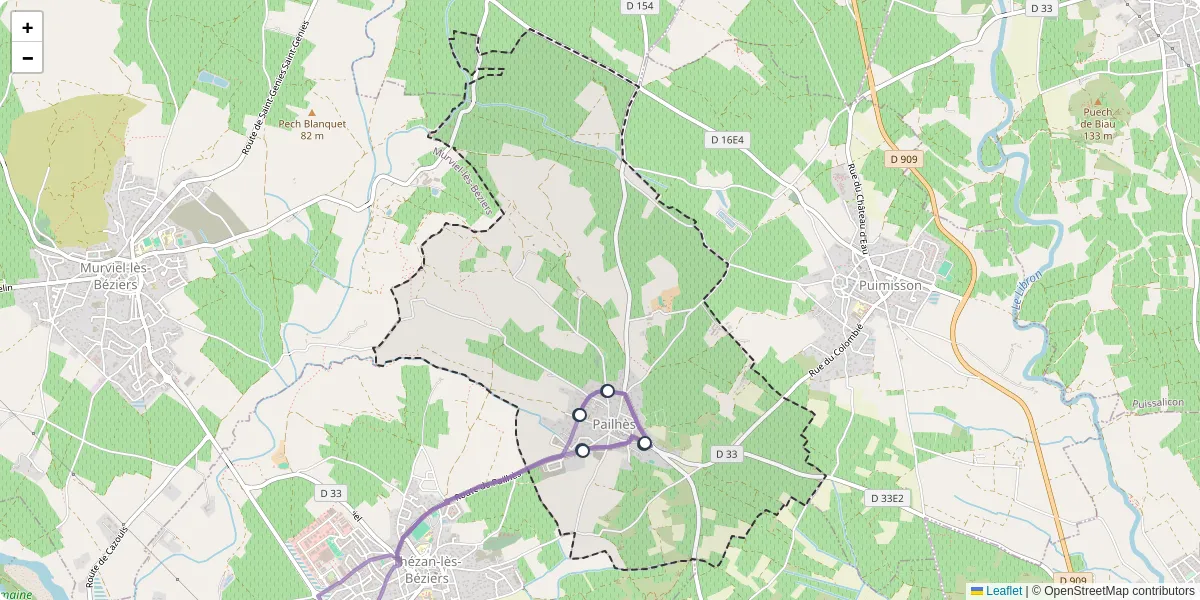 Carte du réseau de transport en commun à Pailhès - lignes de bus et arrêts