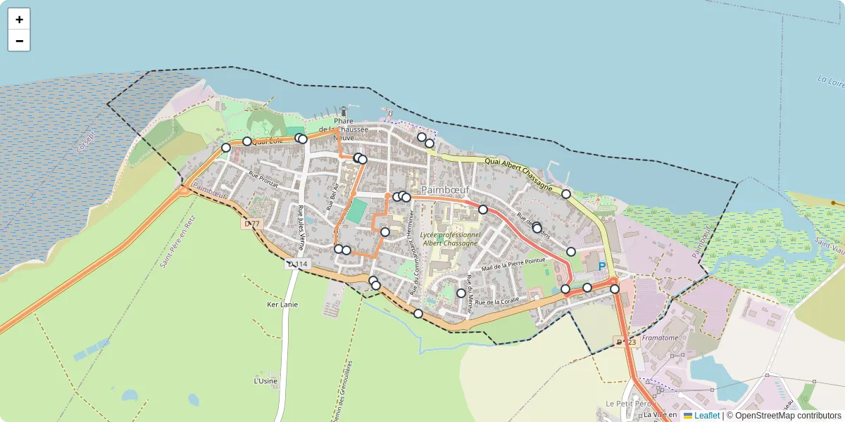 Carte du réseau de transport en commun à Paimbœuf - lignes de bus et arrêts