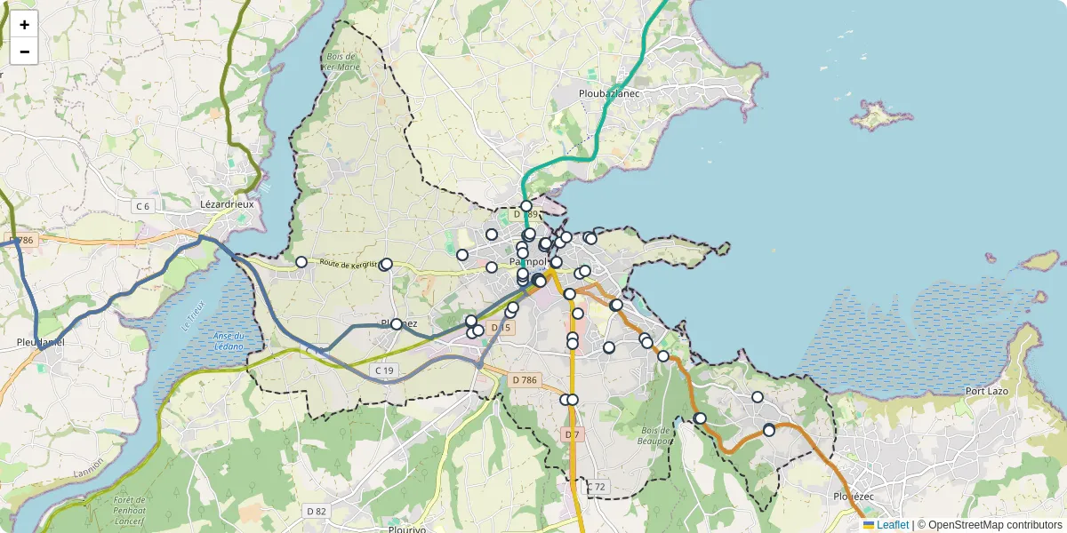 Carte du réseau de transport en commun à Paimpol - lignes de bus et arrêts