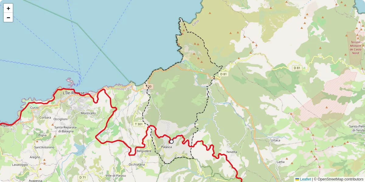 Carte du réseau de transport en commun à Palasca - lignes de bus et arrêts