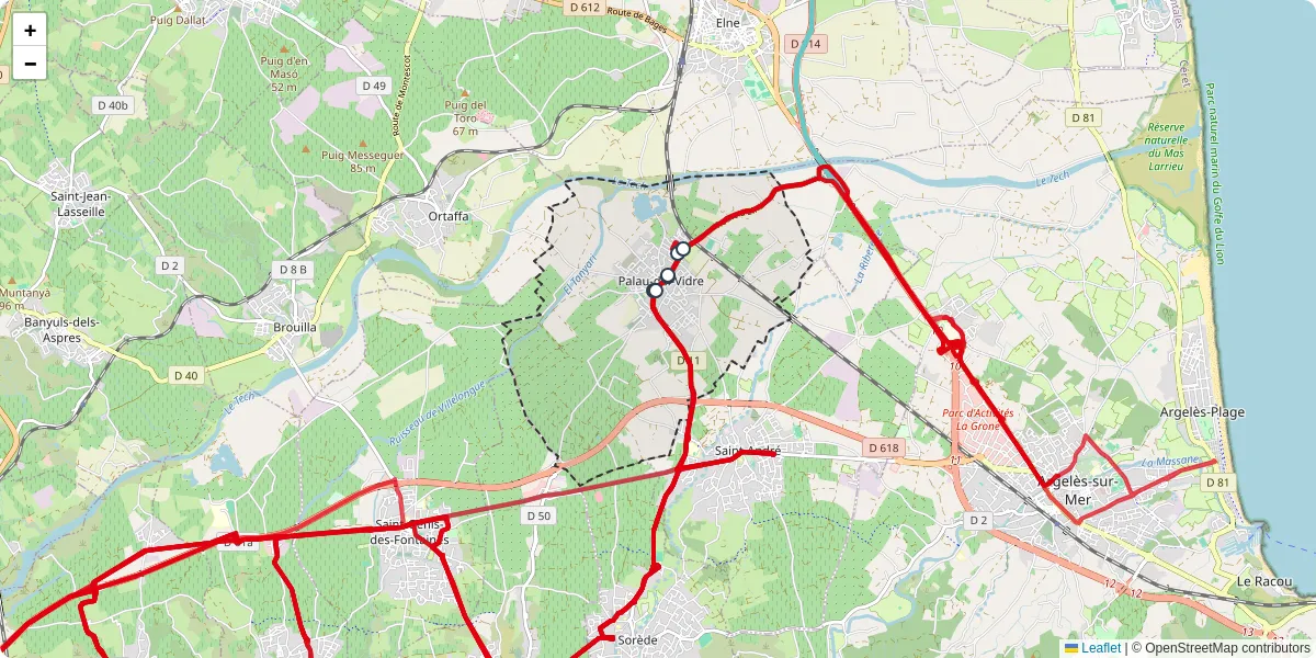 Carte du réseau de transport en commun à Palau-del-Vidre - lignes de bus et arrêts