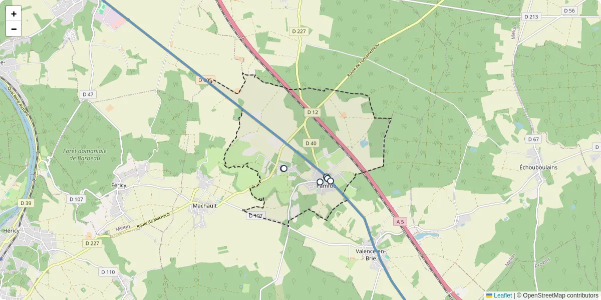 Carte du réseau de transport en commun à Pamfou - lignes de bus et arrêts