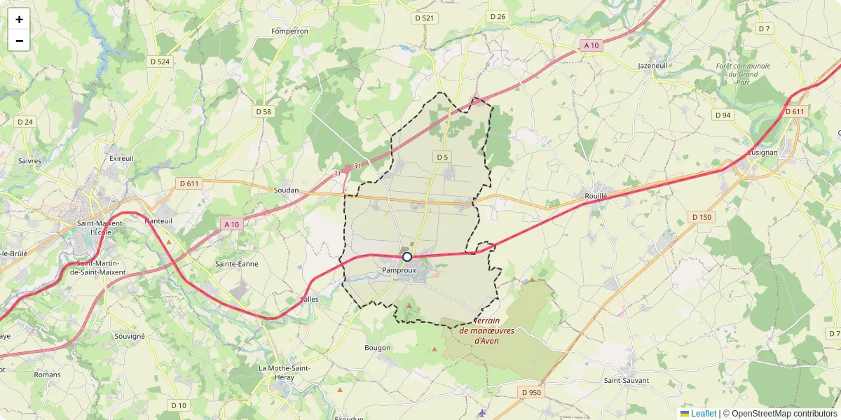 Carte du réseau de transport en commun à Pamproux - lignes de bus et arrêts