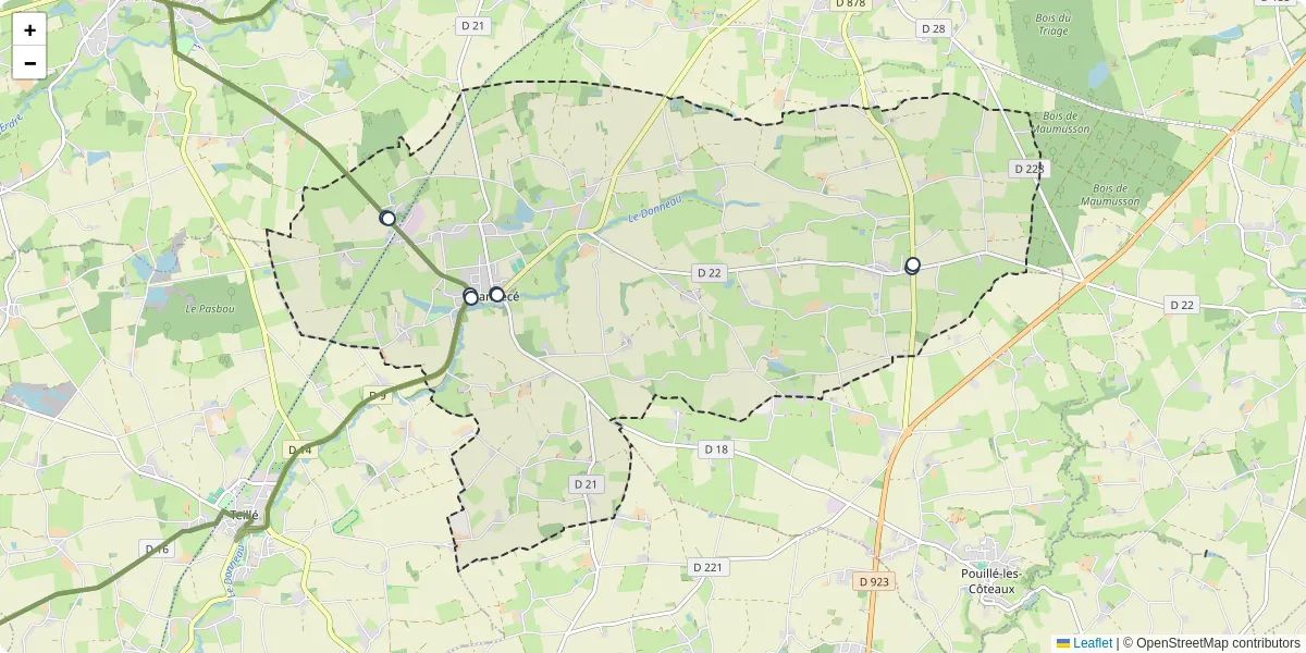Carte du réseau de transport en commun à Pannecé - lignes de bus et arrêts