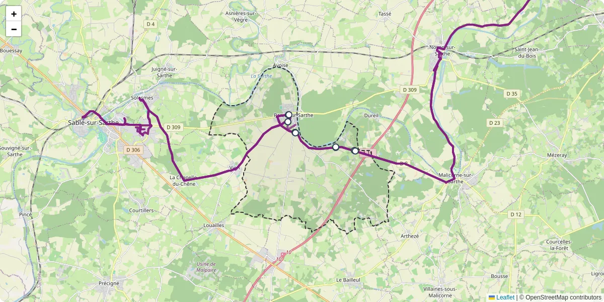Carte du réseau de transport en commun à Parcé-sur-Sarthe - lignes de bus et arrêts