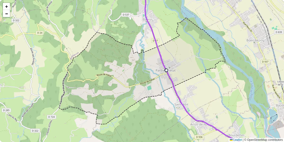 Carte du réseau de transport en commun à Pardies-Piétat - lignes de bus et arrêts