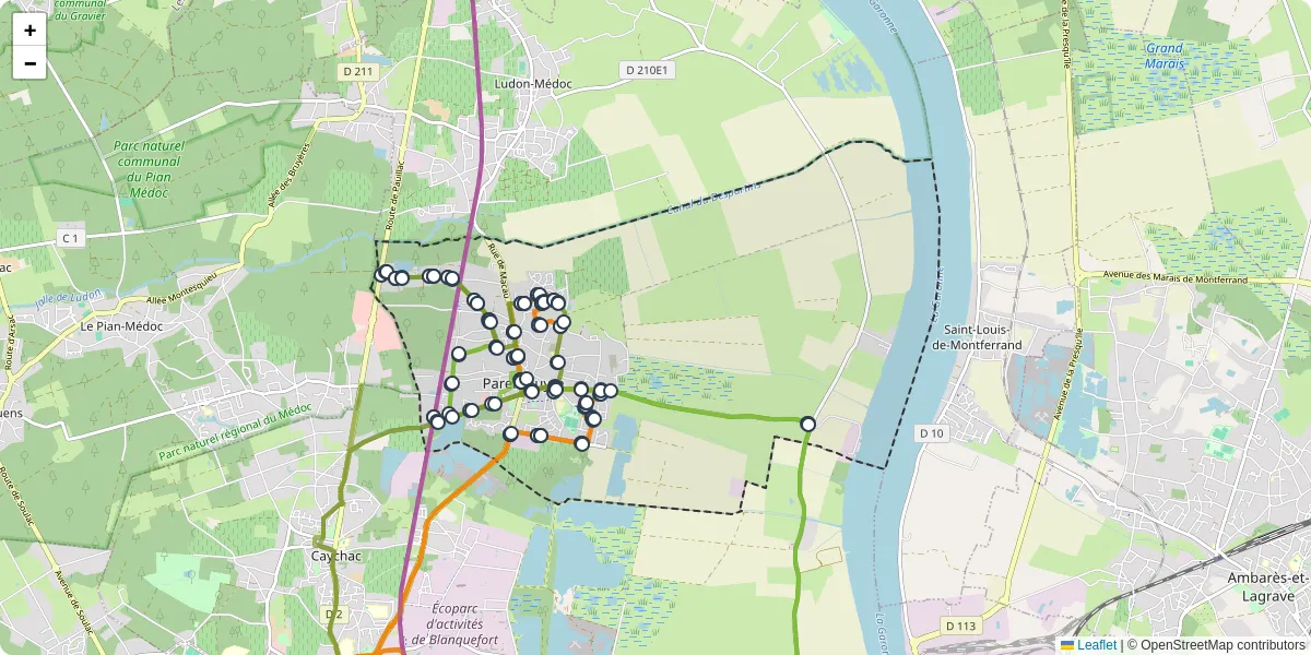 Carte du réseau de transport en commun à Parempuyre - lignes de bus et arrêts